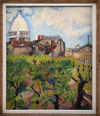Paris, Fransa - 05: 12 2025: Pompidou Merkezi. Sacre-Coeur, Rue Cortot 'un bahçesinden Suzanne Valadon tarafından resmedilmiş.