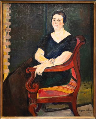 Paris, Fransa - 05: 12 2025: Pompidou Merkezi. Suzanne Valado tarafından yapılmış Germaine Eisenmann portresi