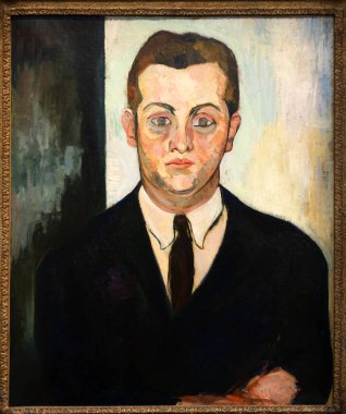 Paris, Fransa - 05: 12 2025: Pompidou Merkezi. Boeuf sur le Toit 'in kurucusu Louis Moyses' in portresi Suzanne Valadon tarafından yapıldı.