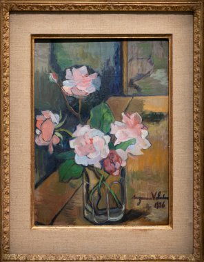 Paris, Fransa - 05: 12 2025: Pompidou Merkezi. Suzanne Valadon tarafından boyanmış Güller Buketi