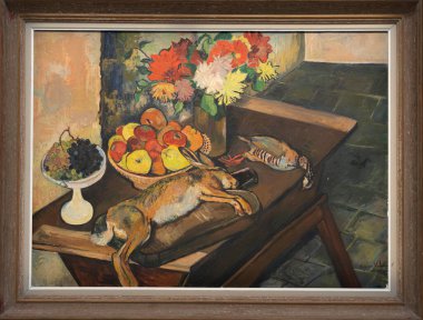 Paris, Fransa - 05: 12 2025: Pompidou Merkezi. Still Life with Rabbit ve Partridge Suzanne Valadon tarafından yapıldı.