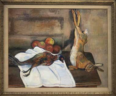 Paris, Fransa - 05: 12 2025: Pompidou Merkezi. Suzanne Valadon 'dan Still Life with Hare, Sülün ve Elma