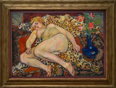 Paris, Fransa - 05: 12 2025: Pompidou Merkezi. Suzanne Valadon 'un yaptığı Panter Derisi Üzerine Yatan Catherine Çıplak