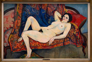 Paris, Fransa - 05: 12 2025: Pompidou Merkezi. Suzanne Valadon 'un yaptığı Kırmızı Koltukta Çıplak