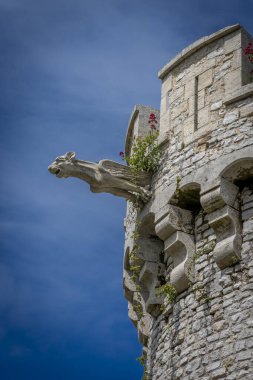 Fransa - 05: 15 2025: Bessin Bayeusain. Commes malikânesinin gargoyle detaylı görüntüsü.