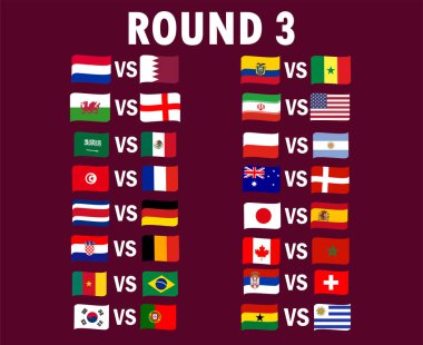 3. Raunt Ülkeler Bayrak Sembol Tasarımı Futbolu Final Vektör Ülkeleri Futbol Çizimleriyle Eşleşiyor