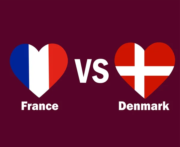 프랑스 Danemark Flag Heart Names Symbol Design Europe Football Final — 스톡 벡터