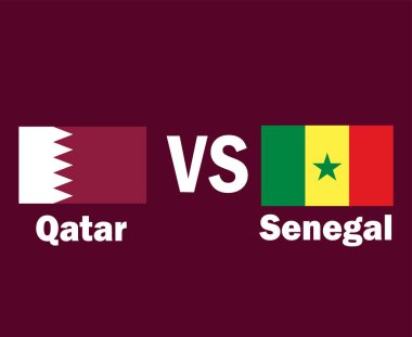 Katar ve Senegal Bayrak Amblemi İsimler Sembol Tasarımı Afrika ve Asya futbolu Final Vektörü Afrika ve Asya Ülkeleri Futbol Takımları İllüstrasyonu