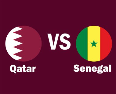 Katar ve Senegal Bayrağı İsimler Sembol Tasarımı Afrika ve Asya futbolu Final Vektörü Afrika ve Asya Ülkeleri Futbol Takımları