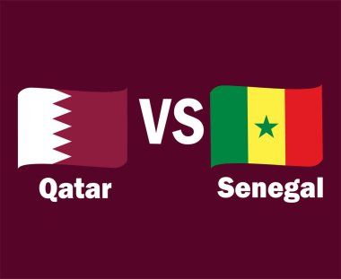 Katar ve Senegal Bayrak Kurdelesi İsimler Sembol Tasarımı Afrika ve Asya futbolu Final Vektörü Afrika ve Asya Ülkeleri Futbol Takımları İllüstrasyonu