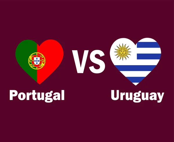 Португалия Уругвай Флаг Сердце Именами Символ Дизайн Европы Латинской Америки — стоковый вектор