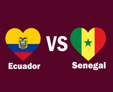 Ekvador ve Senegal Bayrak Kalbi İsimler Sembol Tasarımı Latin Amerika ve Afrika futbolu Son Vektörü Latin Amerika ve Afrika Ülkeleri Futbol Takımları İllüstrasyonu