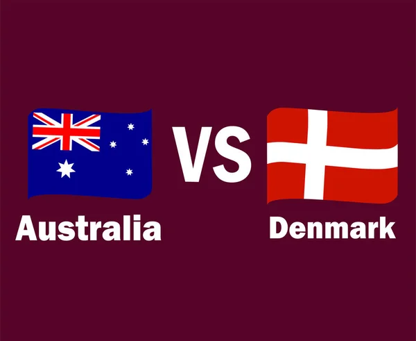 澳大利亚和丹麦国旗带命名符号设计亚洲和欧洲足球决赛矢量亚洲和欧洲国家足球队图解 — 图库矢量图片