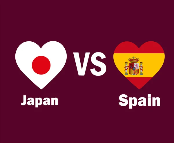 Япония Испания Флаг Сердце Именами Символ Дизайн Азии Европы Футбол — стоковый вектор