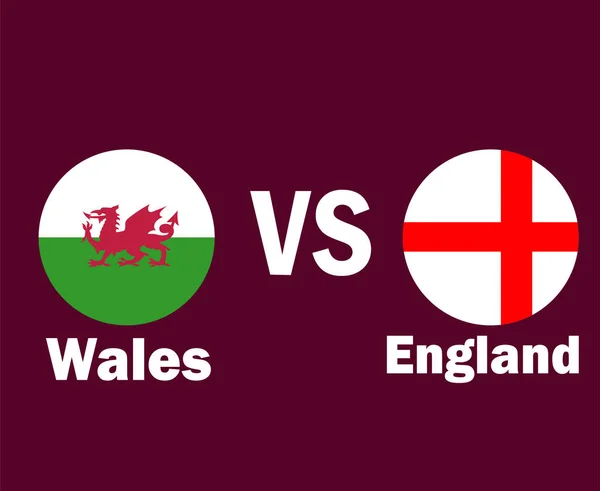 Wales Och England Flagga Med Namn Symbol Design Europa Fotboll — Stock vektor