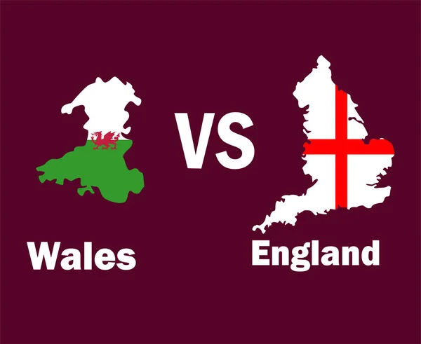 Wales Och England Karta Flagga Med Namn Symbol Design Europa — Stock vektor