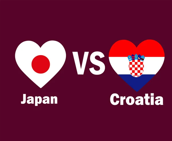 Japan Kroatië Vlag Hart Met Namen Symbool Ontwerp Azië Europa — Stockvector
