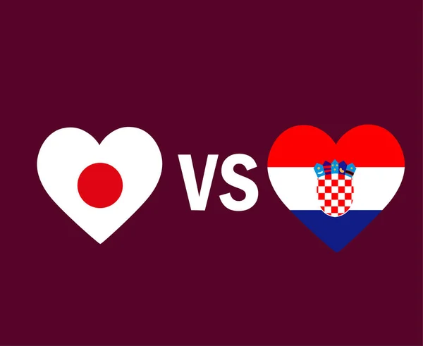 Japon Croatie Drapeau Coeur Symbole Design Asie Europe Football Vecteur — Image vectorielle