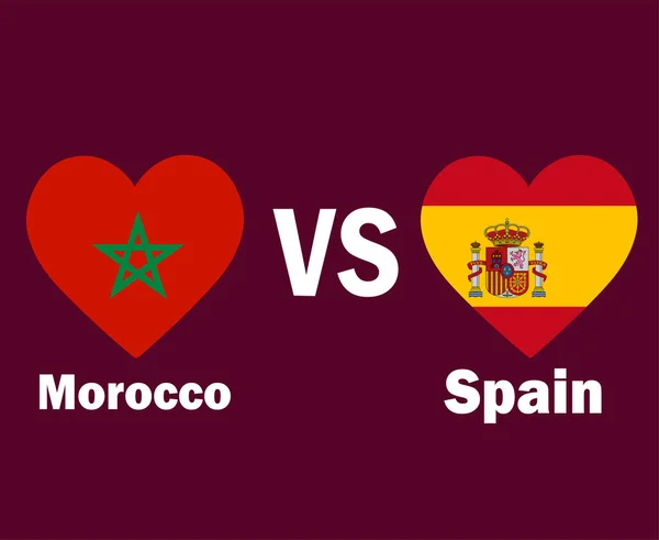 Марокко Против Испании Флаг Сердце Именами Символ Дизайн Европы Африки — стоковый вектор
