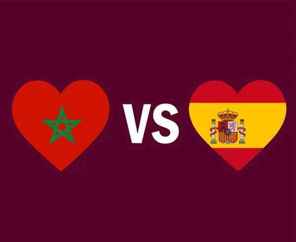 Μαρόκο Εναντίον Ισπανίας Σημαία Καρδιά Σύμβολο Σχεδιασμός Ευρώπη Και Αφρική — Διανυσματικό Αρχείο