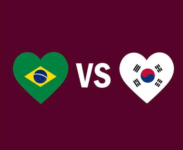 巴西诉韩国国旗心形符号设计拉丁美洲和亚洲足球决赛矢量拉丁美洲和亚洲国家足球队图解 — 图库矢量图片