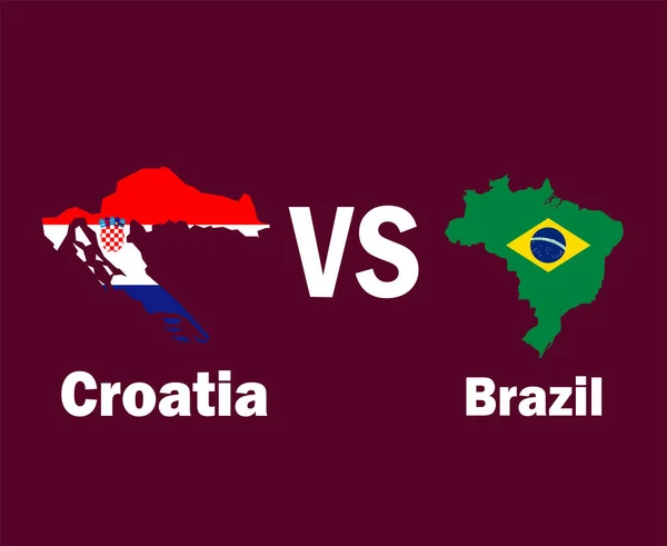 Хорватия Против Бразилии Карта Флаг Именами Символика Дизайн Латинской Америки — стоковый вектор