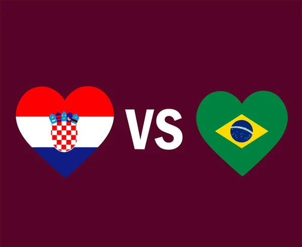 Croatie Brésil Drapeau Coeur Symbole Design Amérique Latine Europe Football — Image vectorielle
