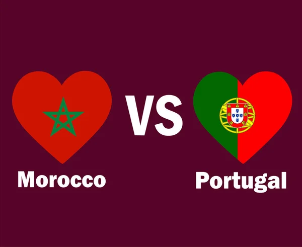 Марокко Против Португалии Флаг Сердце Именами Символ Дизайн Европы Африки — стоковый вектор