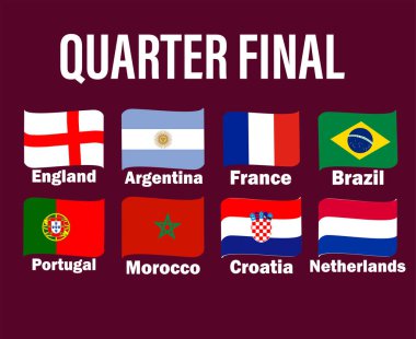Çeyrek Final Ülkeleri İsim Sembol Tasarımı Futbol Son Vektör Ülkeleri Futbol Takımları İllüstrasyonlu Bayrak Kurdelesi
