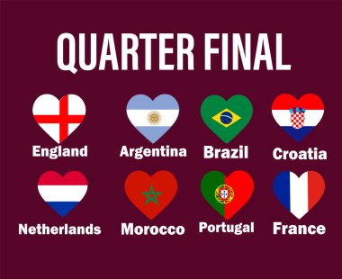 Çeyrek Final Ülkeleri İsim Sembol Tasarımlı Bayrak Kalbi Futbolu Final Vektör Ülkeleri Futbol Takımları Çizimi