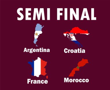 Yarı Final Ülkeleri Bayrak Haritası Fransa 'yı Arjantin' i ve Fas 'ı İsim Tasarımı Futbolu Final Vektör Ülkeleri Futbol Takımları İllüstrasyonuyla Eşleştirdi
