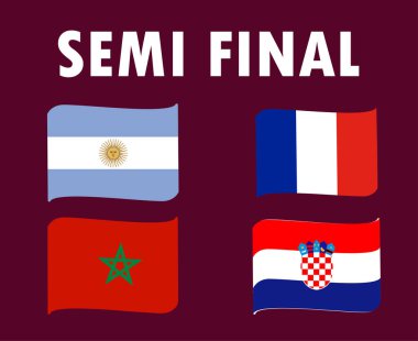 Yarı Final Ülkeler Bayrak Kurdelesi Fransa Arjantin ve Fas Sembol Tasarımı Futbolu Final Vektör Ülkeleri Futbol Takımları Illustration