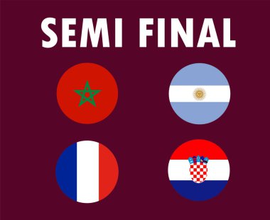 Yarı Final Ülkeleri Fransa Bayrağı, Arjantin ve Fas Sembol Tasarımı, Futbol Ülkeleri Final Vektörü Futbol Takımları İllüstrasyonları Karşılaşması