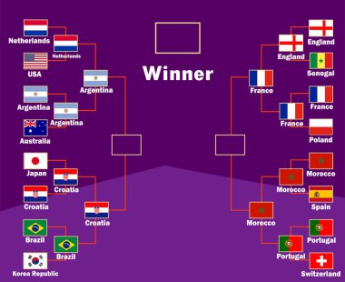 Bayrak Ülkeleri Yarı Final Sembol Tasarımı Futbolu Son Vektör Ülkeleri Futbol Takımları İllüstrasyonu