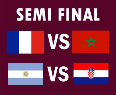 Yarı Final Fransa ile Eşleşiyor Arjantin Hırvatistan ve Fas Ülkeleri Bayrak Sembol Tasarımı Futbolu Final Vektör Ülkeleri Futbol İllüstrasyonu