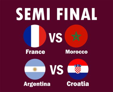 Yarı Final Fransa, Arjantin ve Fas Ülkelerinin Bayrağı İsim Tasarımı, Futbolu Final Vektör Ülkeleri Futbol İllüstrasyonuyla Eşleşiyor