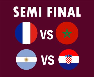Yarı Final Fransa, Arjantin ve Fas Ülkeleri Bayrak Sembol Tasarımı Ulusal Vektör Ülkeleri Futbol Takımları İllüstrasyonuyla Eşleşiyor