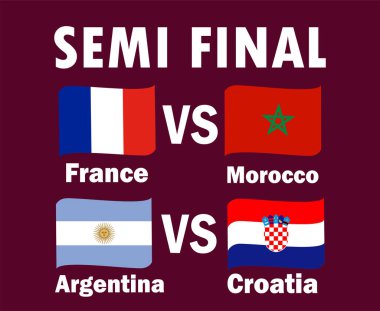 Yarı Final Fransa, Arjantin, Hırvatistan ve Fas Ülkeleri İsim Tasarımı, Futbol Final Vektör Ülkeleri Futbol Takımları İllüstrasyonuyla Eşleşiyor