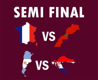 Yarı Final Fransa, Arjantin ve Fas Ülkeleri Bayrak Haritası Sembol Tasarımı Final Vektör Ülkeleri Futbol Takımları İllüstrasyonuyla Eşleşiyor