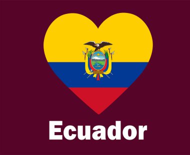 Ekvador Flag Heart with Names Symbol Design Latin America Football Final Vektörü Latin Amerika Ülkeleri Futbol Takımları