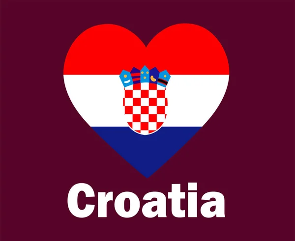 Croatie Drapeau Coeur Avec Des Noms Symbole Design Europe Football — Image vectorielle