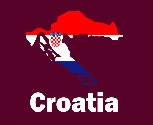 Kroatien Landkarte Flagge Mit Namen Symbol Design Europa Fußball Final — Stockvektor