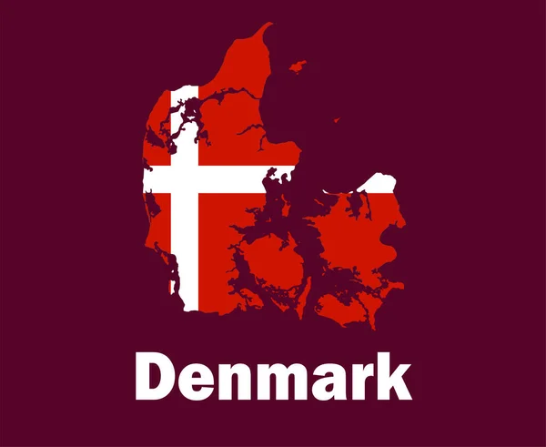 Dänemark Landkarte Flagge Mit Namen Symbol Design Europa Fußball Final — Stockvektor