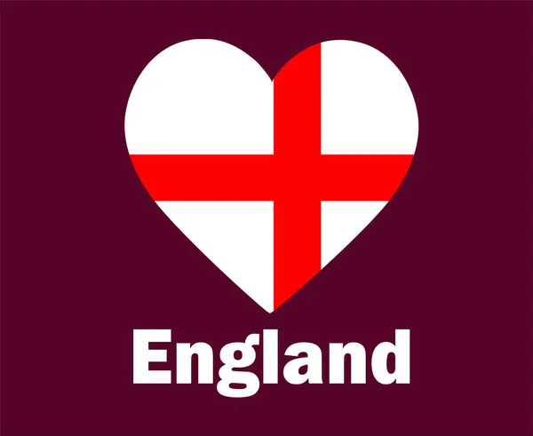 Angleterre Drapeau Coeur Avec Des Noms Symbole Design Europe Football — Image vectorielle