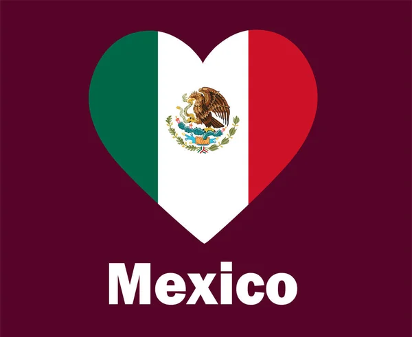 Mexico Vlag Hart Met Namen Symbool Ontwerp Noord Amerika Voetbal — Stockvector