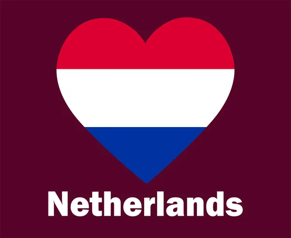 荷兰国旗心脏与名称符号设计欧洲足球决赛矢量欧洲国家足球队图解 — 图库矢量图片