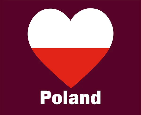Polen Vlag Hart Met Namen Symbool Ontwerp Europa Voetbal Finale — Stockvector