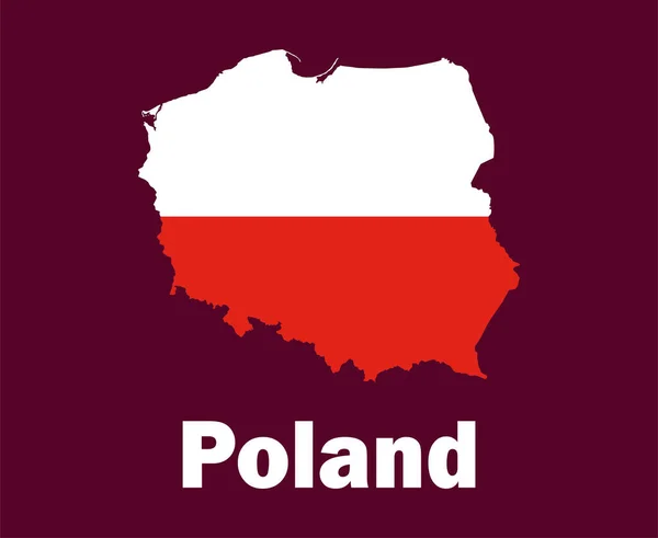 波兰地图上印有名称符号的旗帜欧洲足球决赛矢量欧洲国家足球队图解 — 图库矢量图片