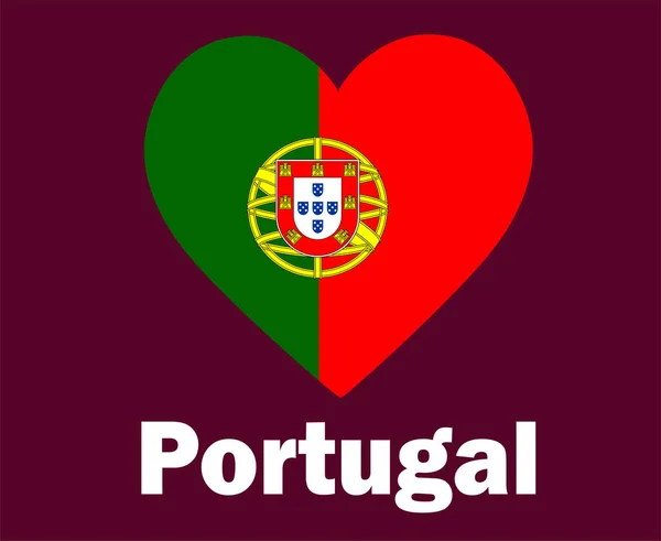 Portugal Bandeira Coração Com Nome Símbolo Design Europa Futebol Vetor — Vetor de Stock