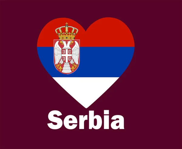 塞尔维亚国旗心脏与名称符号设计欧洲足球决赛矢量欧洲国家足球队图解 — 图库矢量图片